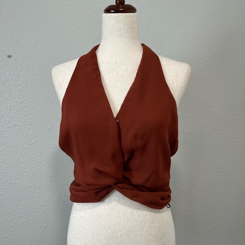 NWT $90 Sunday in Brooklyn Rust Halter Crop Top Size Small - Picture 2 of 7